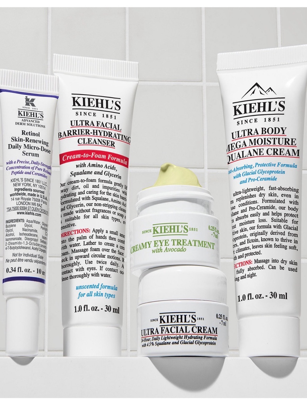 Kiehl's set face eye cream cleanser serum x5 skincare
